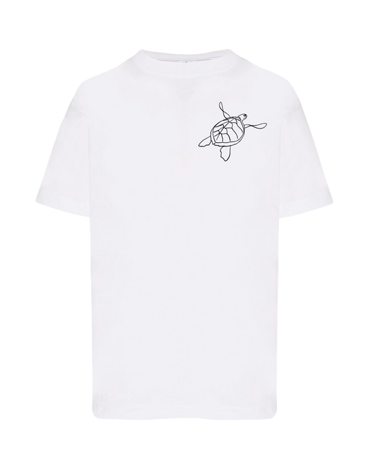 T-shirt enfant floqué tortue unisexe en coton blanc - Ligne de La Réunion